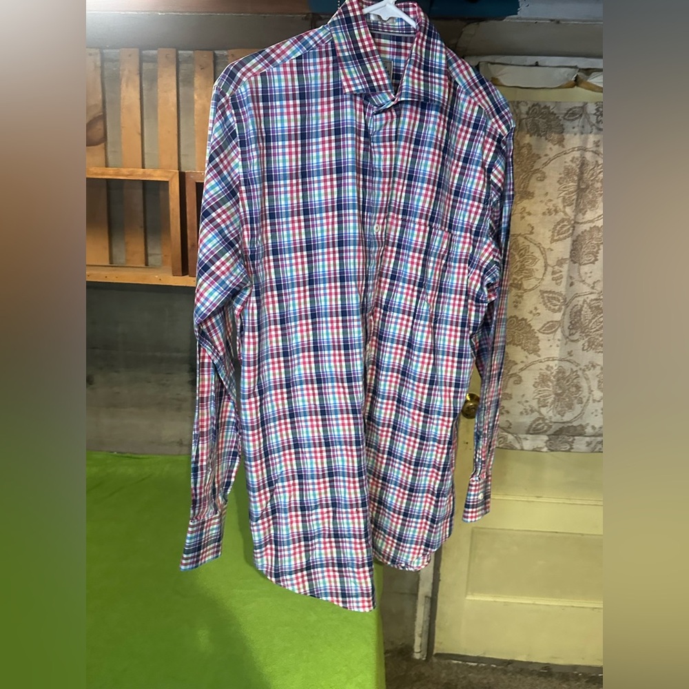 Peter Millar Blue and Red Plaid Button Down Shirt